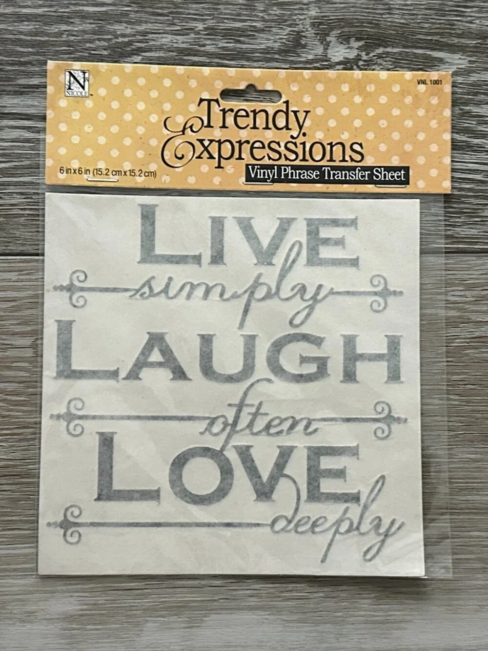 NWT Nicole Trendy Expressions Vinyl Phrase Transfer Sheet Live Laugh Love 6